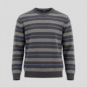 Basic Editions Mens XL Gray Striped Sweater Crewneck Knit Long Sleeve Casual